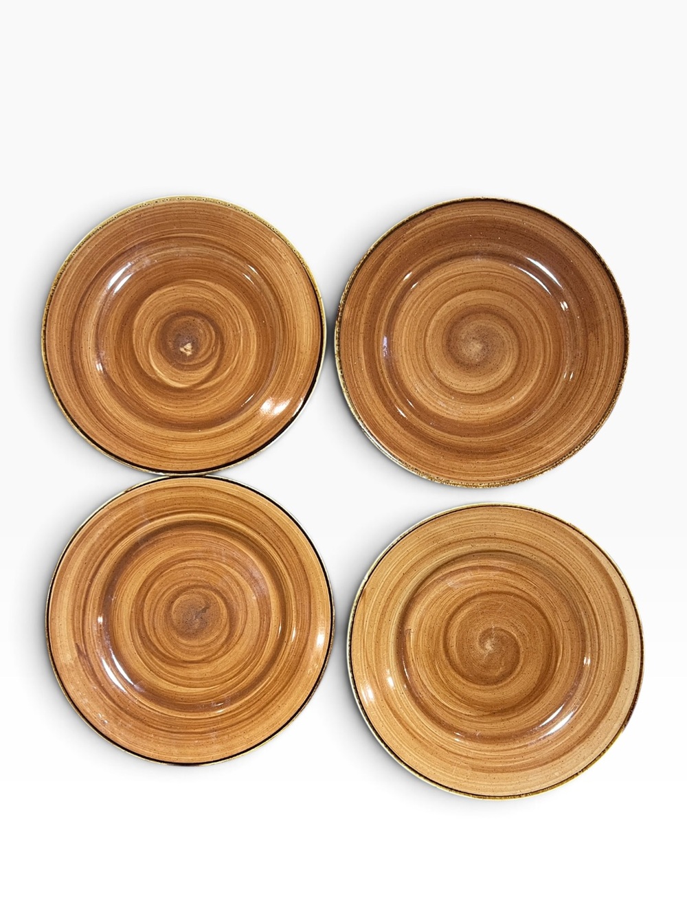 4 Thompson Pottery Kenya Collection Amber Swirl Stoneware 10.5” Dinner Plates